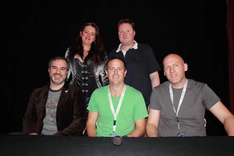 The It's the End! panel with (l-r) Peter Brett, Emma Newman, Hugh Howey, Gareth Powell and me